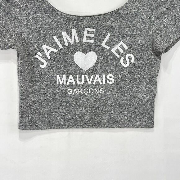 HM Women Medium Cropped Shirt Gray J'aimeles Mauvais Garcons - Picture 3 of 13